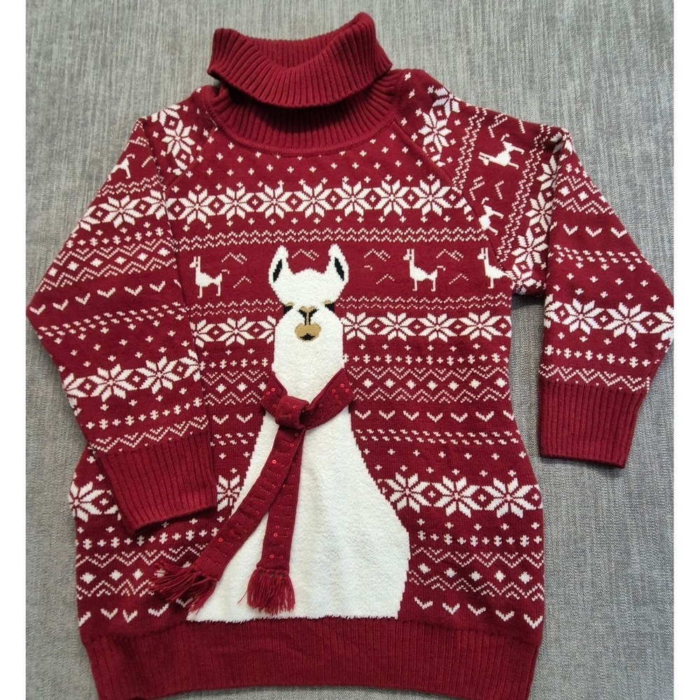 Blizzard Bay red white textured llama holiday sweater XL turtle neck‎ sequence